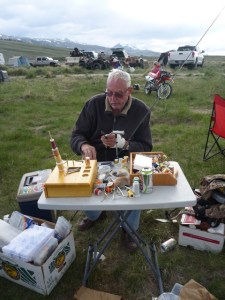 Dad tying flies on the banks of Birch Creek Memorial Day Weekend 2013.